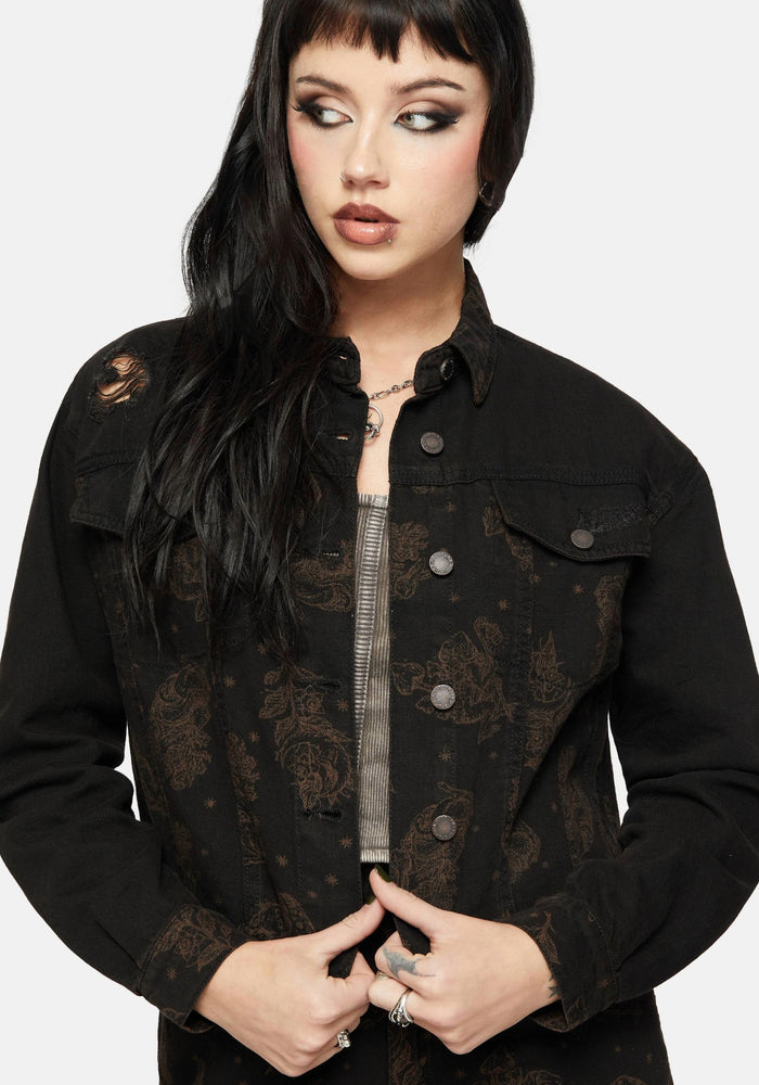 Hexborn Baba Yaga Printed Spliced Denim Jacket