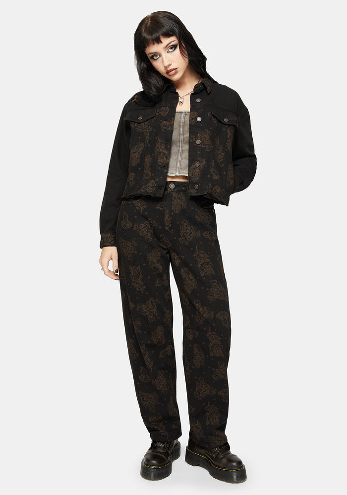 Hexborn Baba Yaga Printed Spliced Denim Jacket