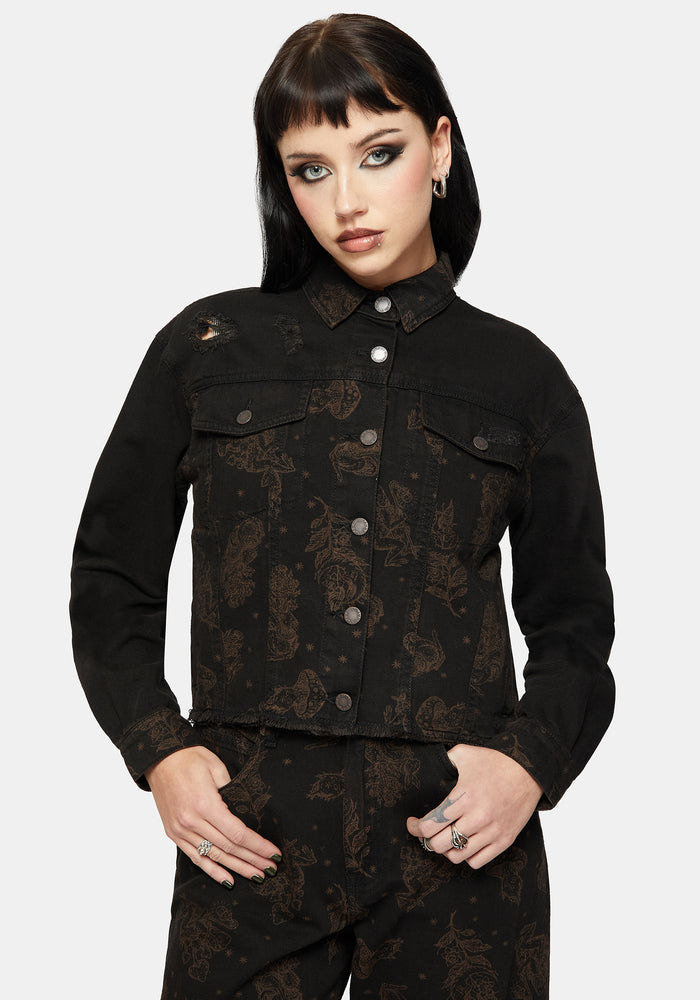 Hexborn Baba Yaga Printed Spliced Denim Jacket