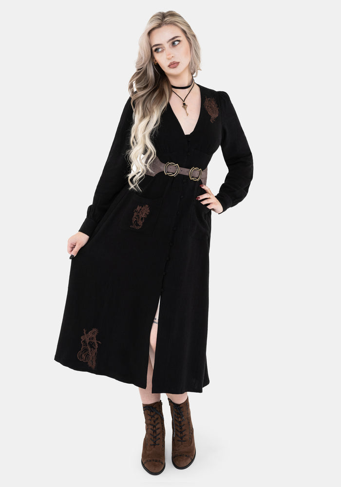 Hexborn Linen-Blend Baba Yaga Embroidered Midi Dress