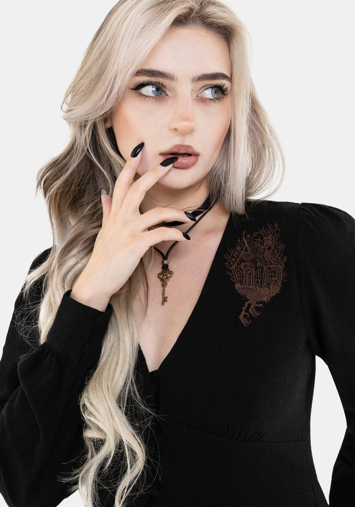 Hexborn Linen-Blend Baba Yaga Embroidered Midi Dress