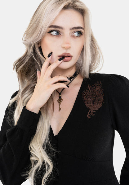 Hexborn Linen-Blend Baba Yaga Embroidered Midi Dress