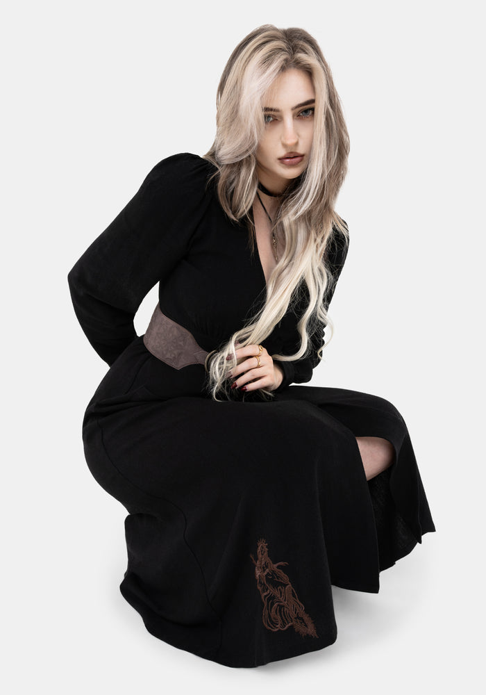 Hexborn Linen-Blend Baba Yaga Embroidered Midi Dress
