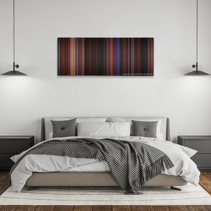 Hocus Pocus color palette canvas above a bed, between two black pendant lamps