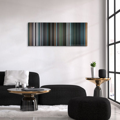 I, Robot color palette canvas above a black sofa with a gold-topped table