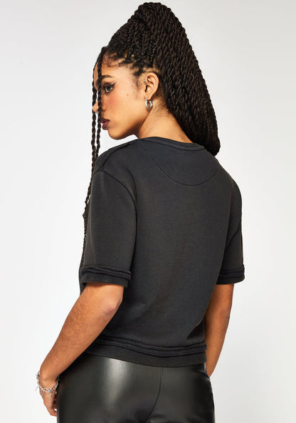 Irla Embroidered Short Sleeve Button Down Sweat