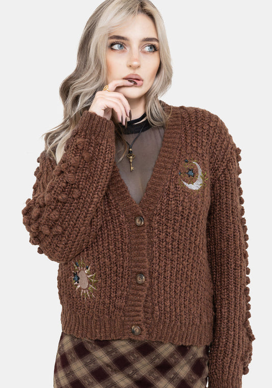 Isla Chunky Bobble Moon Embroidered Knit Cardigan