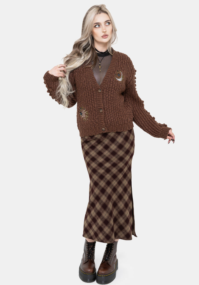 Isla Chunky Bobble Moon Embroidered Knit Cardigan