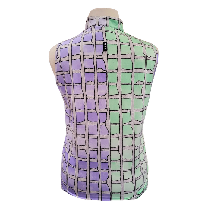 Jamie Sadock Green & Lavender Halved Sleeveless Golf Mock Neck Top Size XL