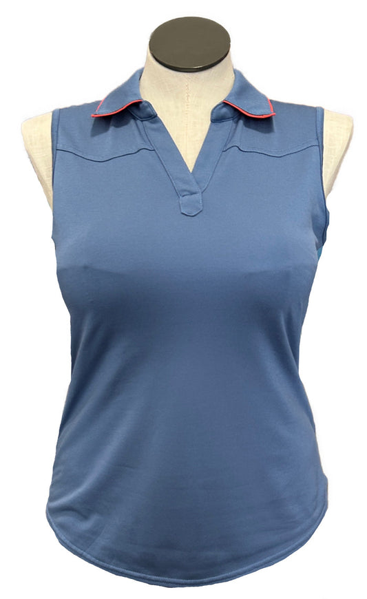 Jofit Blue Sleeveless Women's Golf Top w/Coral Collar Accents Size M
