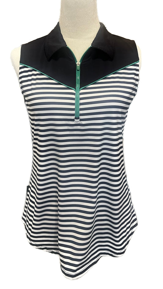 Jofit Women's Navy & White Striped Sleeveless Golf Polo Size S MSP$84