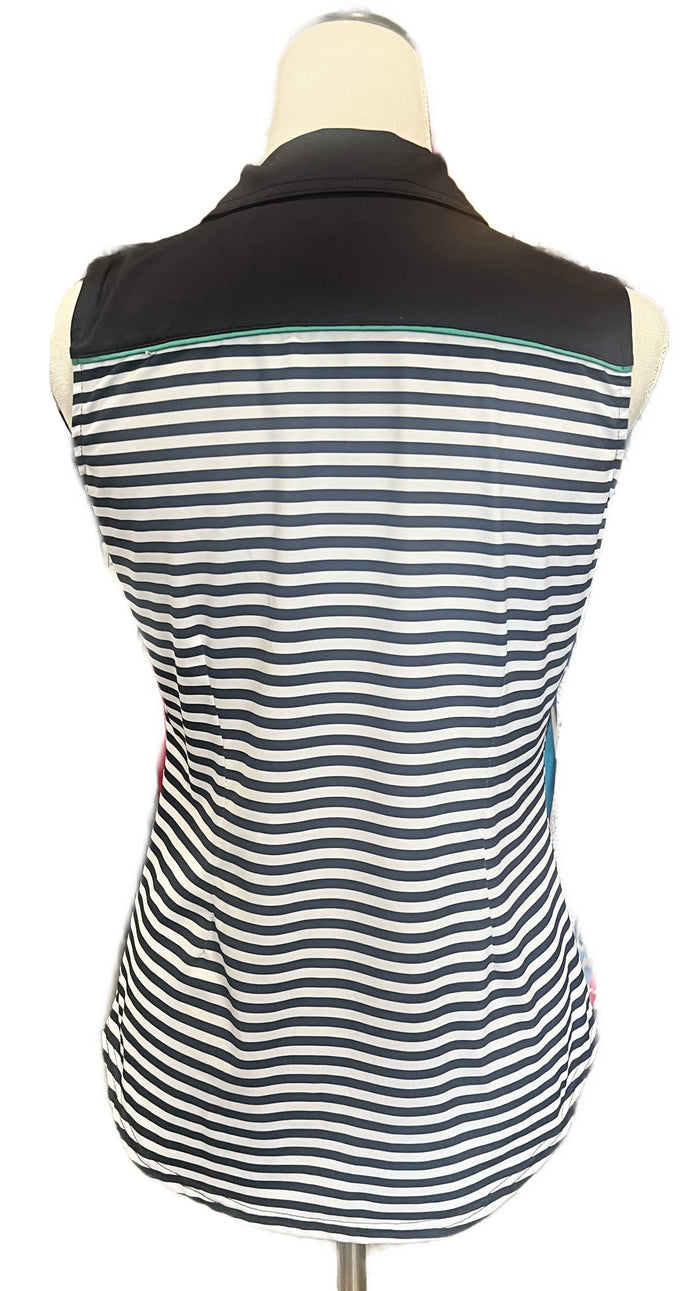 Jofit Women's Navy & White Striped Sleeveless Golf Polo Size S MSP$84