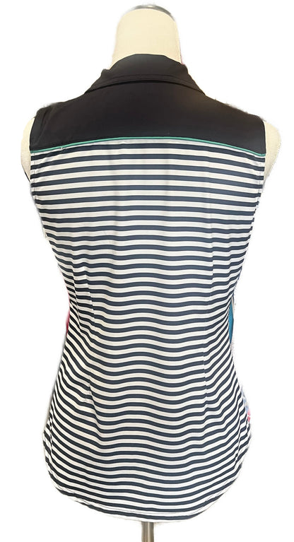 Jofit Women's Navy & White Striped Sleeveless Golf Polo Size S MSP$84