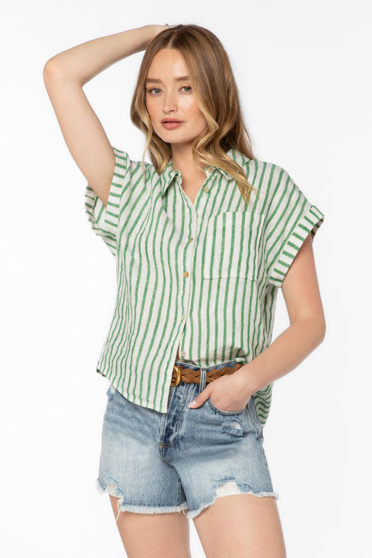 Kirsty Green Stripe Shirt - Tops - Velvet Heart Clothing