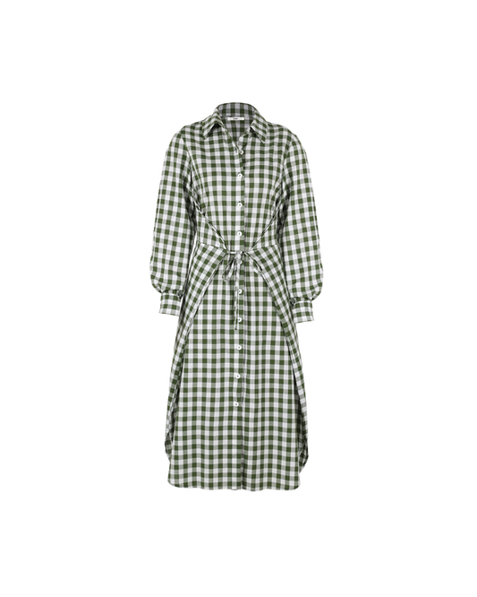 KLEIN GINGHAM WRAP DRESS KHAKI GINGHAM