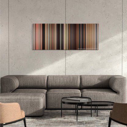 Knight and Day color palette canvas on a concrete wall above a gray sectional sofa