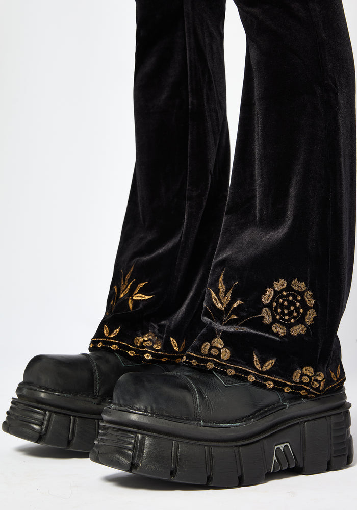 Kobra Velour Embroidered Flare Trouser