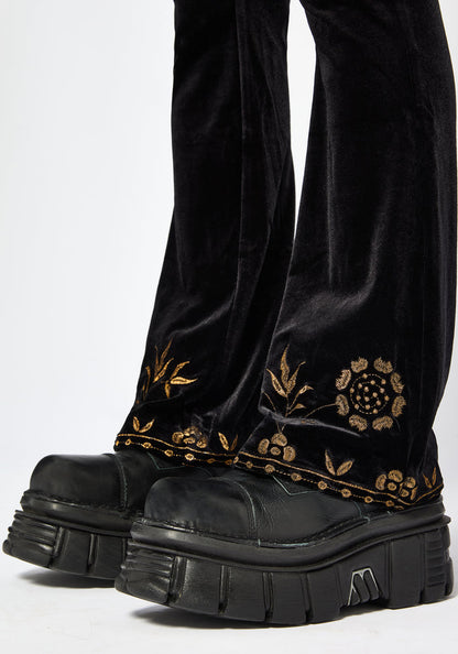 Kobra Velour Embroidered Flare Trouser