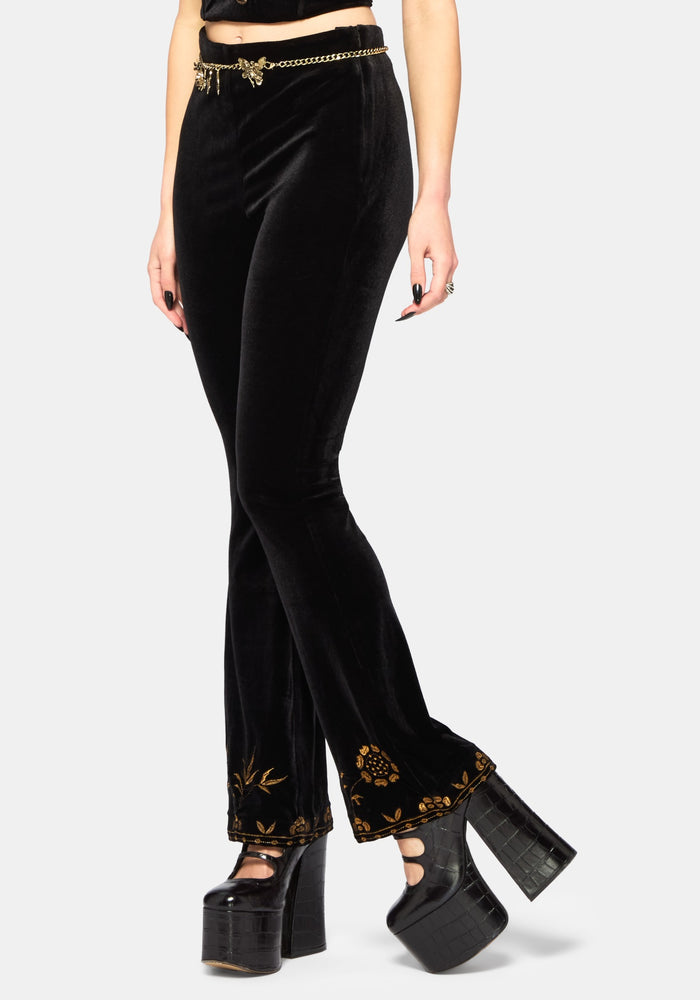 Kobra Velour Embroidered Flare Trouser