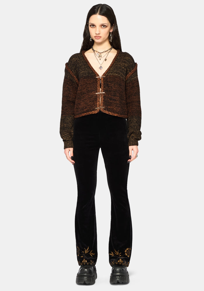 Kobra Velour Embroidered Flare Trouser