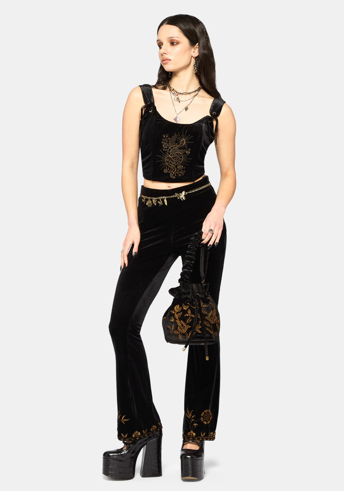 Kobra Velour Embroidered Flare Trouser