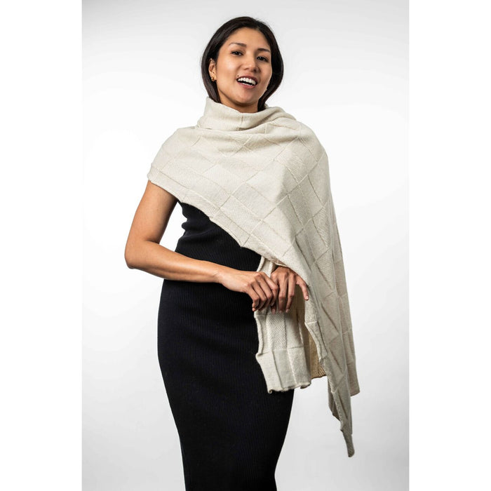 Koru - Merino - Possum Jacquard Wrap (KO554)Nat/White