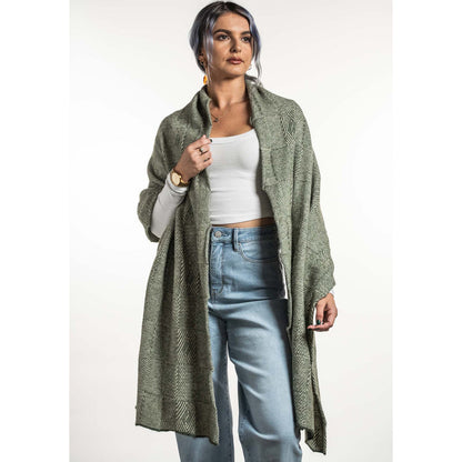 Koru - Merino - Possum Jacquard Wrap Moss/White