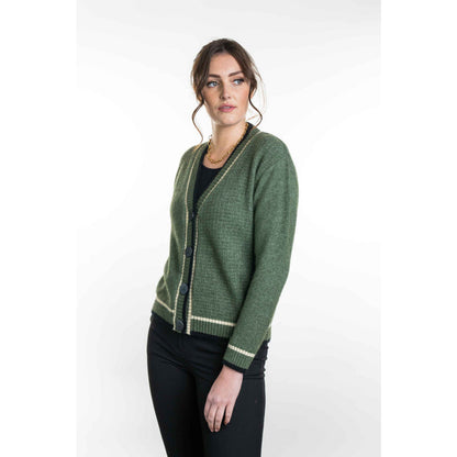 Koru - Merino and Possum Contrast Textured Cardigan (KO561) Moss