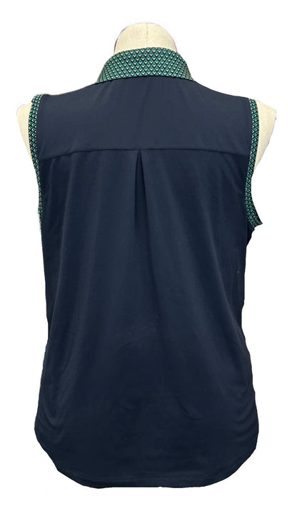 Lady Hagen Navy Sleeveless Golf Polo with Green Print Trim Size XL