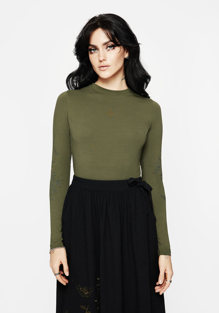 Leune Rose Print Cotton Long Sleeve Top