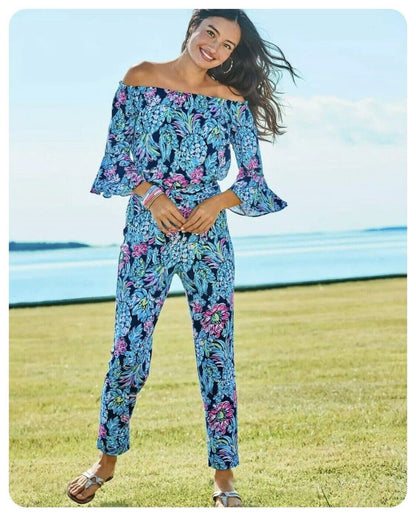 Lilly Pulitzer Calla Navy Pineapple Paradise Jumpsuit Size S MSP$188