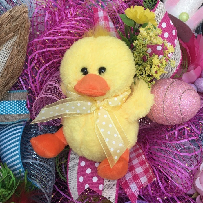 Little Plush Yellow Duck with Sheer Polka Dot Ribbon Display