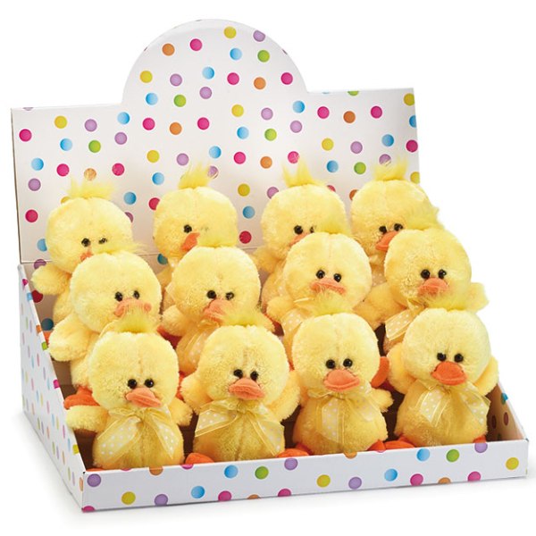 Little Plush Yellow Duck with Sheer Polka Dot Ribbon 12 Pack