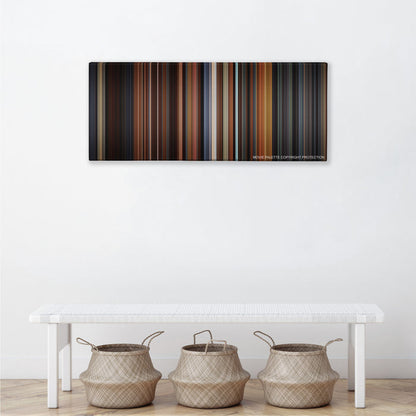 Little Women color palette canvas above a white bench with three woven baskets