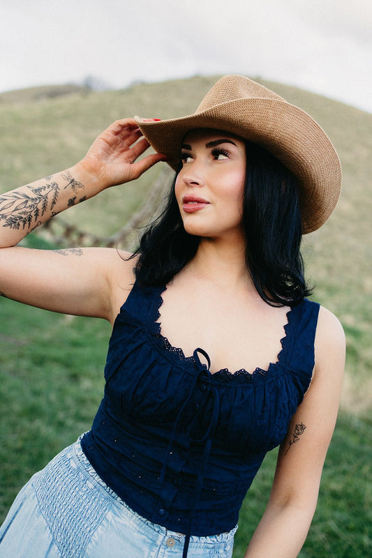 boho western top styled for country concert outfits, festival cowgirl fashion, edgy western looks and modern rodeo style from Sand + Charcoal Boutique