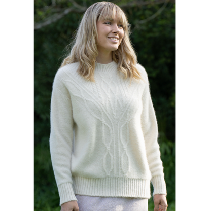 Lothlorian - Alpaca Crew Neck Cable Jumper (ALP076)Natural