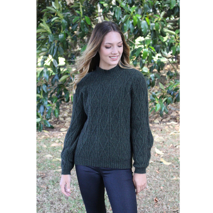 Lothlorian - Merino & Possum Cable Bell Sleeve Jumper (9778)Moss