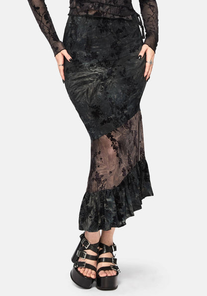 Maeira Tiered Grey Flocked Midaxi Skirt