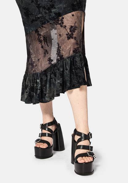 Maeira Tiered Grey Flocked Midaxi Skirt