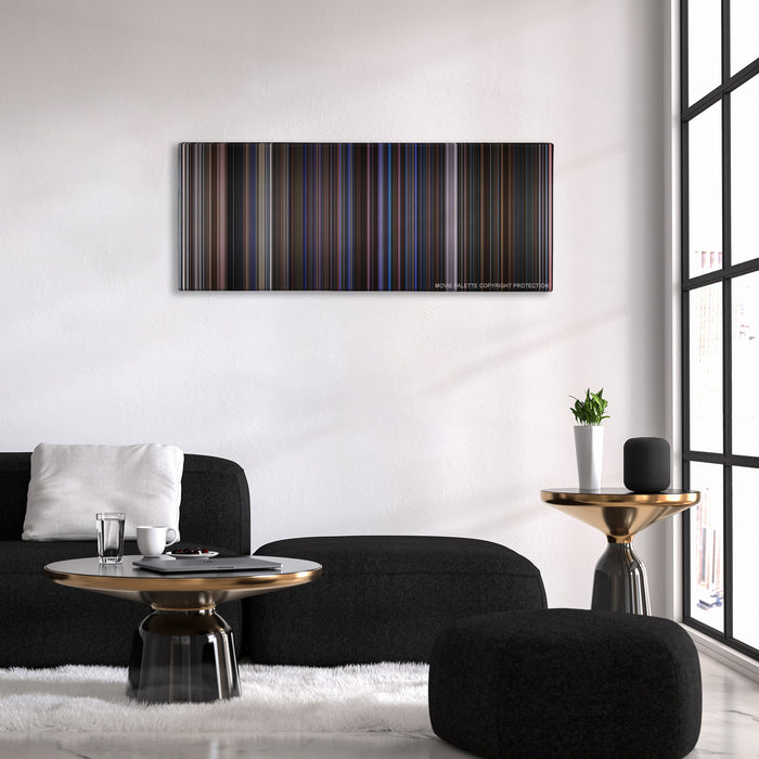 Magnolia color palette canvas above a black sofa with a gold-topped table