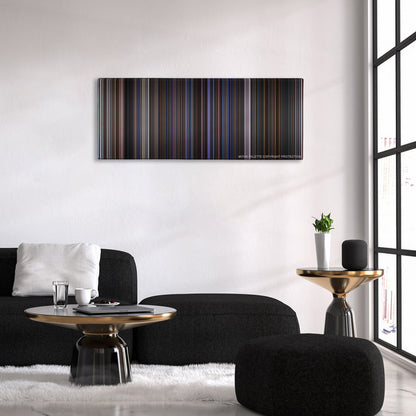 Magnolia color palette canvas above a black sofa with a gold-topped table