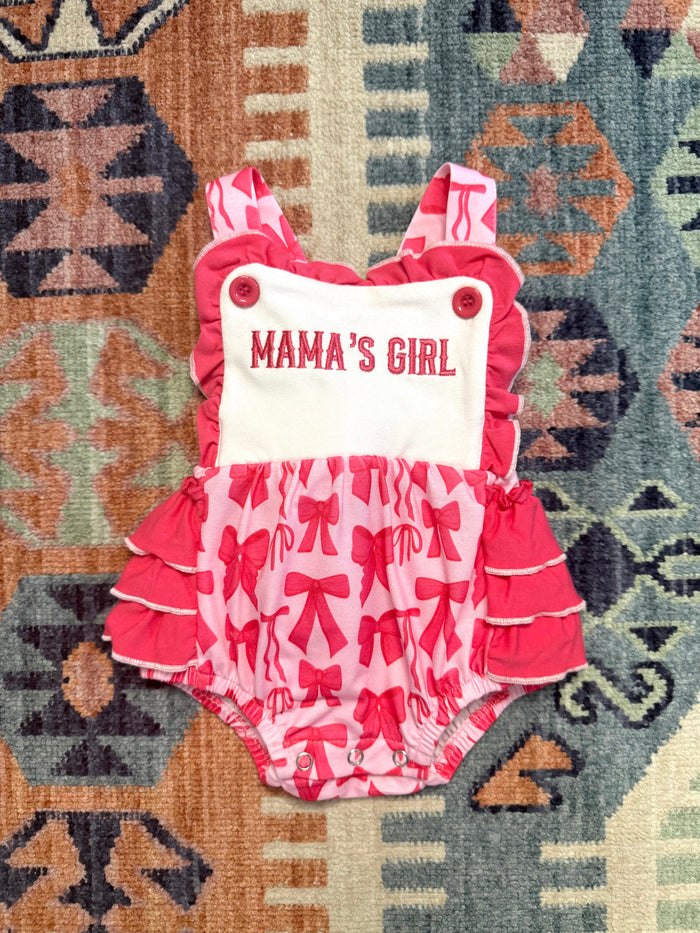“Mama’s Girl” Bow Print Ruffle Bubble