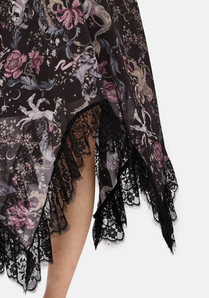 Merunicorn Enchanted Forest Chiffon Print Midi Skirt