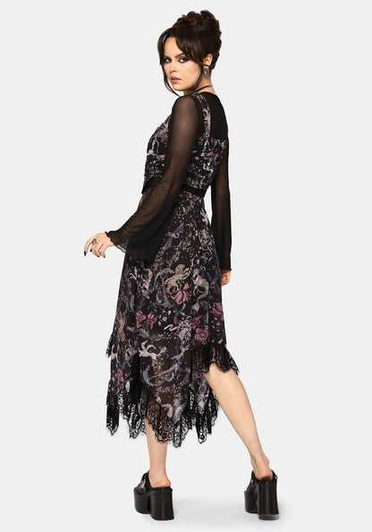 Merunicorn Enchanted Forest Chiffon Print Midi Skirt