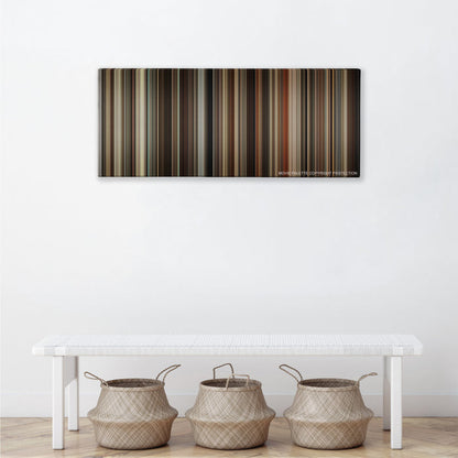 Milk color palette canvas above a white bench with three woven baskets
