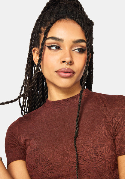 Moiren Brown Knit Short Sleeved Crop Top