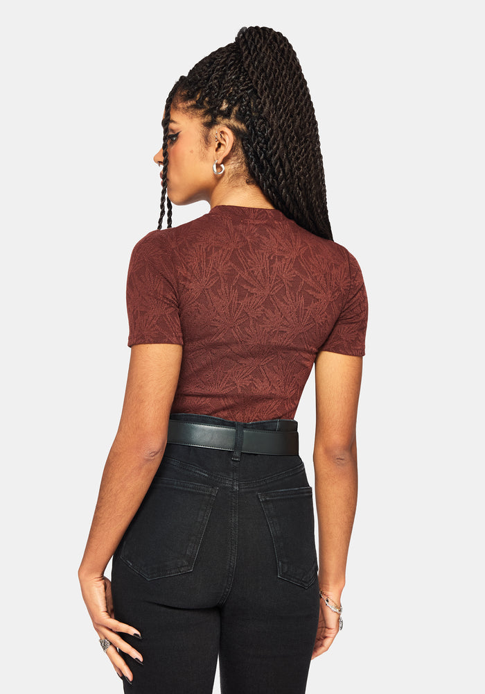 Moiren Brown Knit Short Sleeved Crop Top