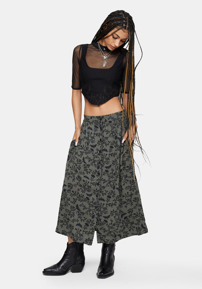 Morgana Button Up Midi Skirt - Green
