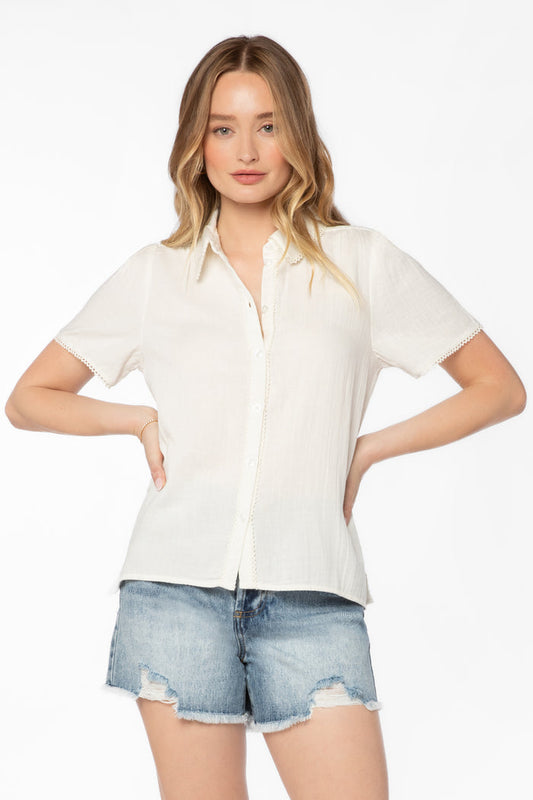 Nadette Optic White Shirt - Tops - Velvet Heart Clothing