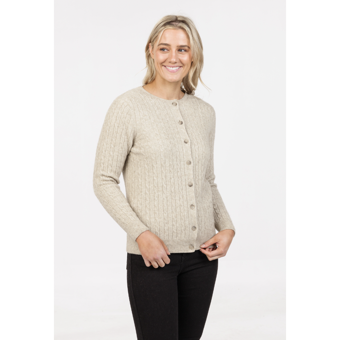 Native World - Merino & Possum Classic Cable Cardigan (NB886)Natural